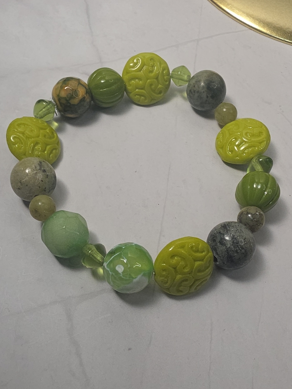 Green Mixed Bead Stretch Bracelet